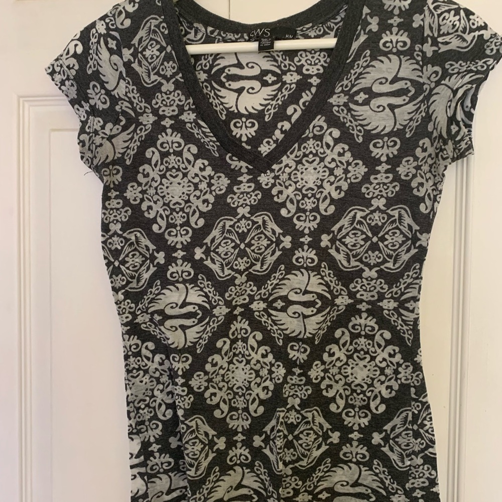 Marine and Gray  birds Patterned Women's Top